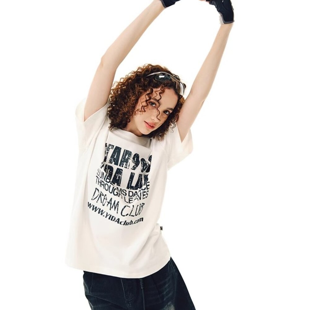 Monogram printed T-shirt round neck black and white short-sleeved top